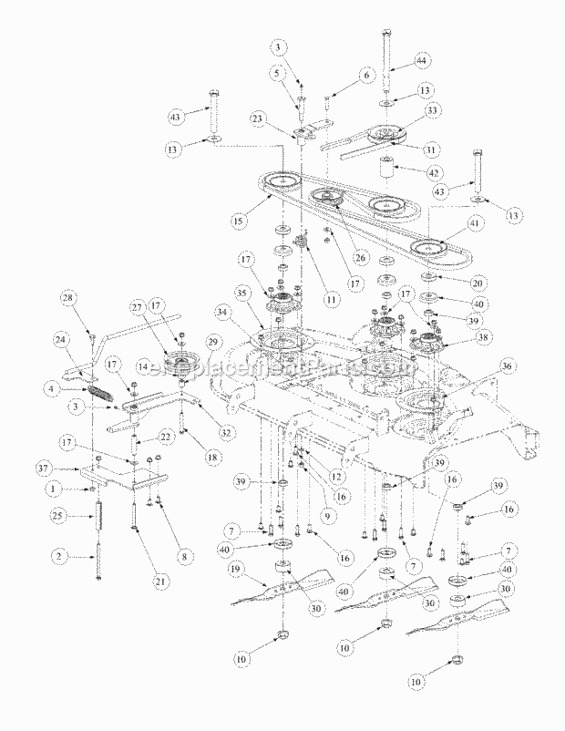 Stamped Deck Spindle Assembly Diagram and Parts List for M48-KWS 53AB5D4M150-17-HP Cub Cadet Lawn Tractor
